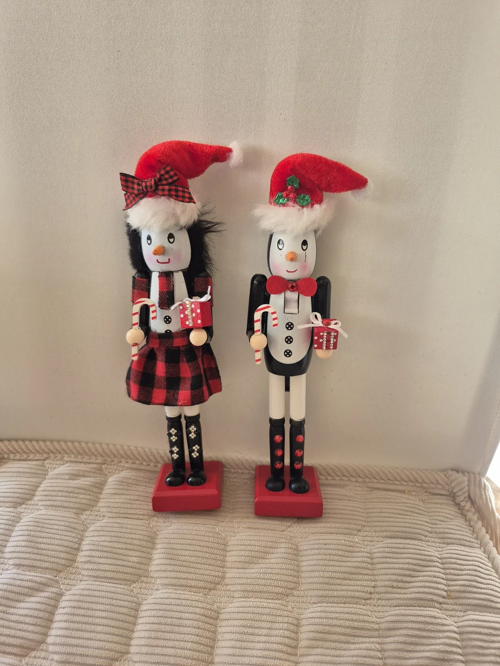 Red Holiday Nutcracker Couple Penguin Figurines - Festive Decor